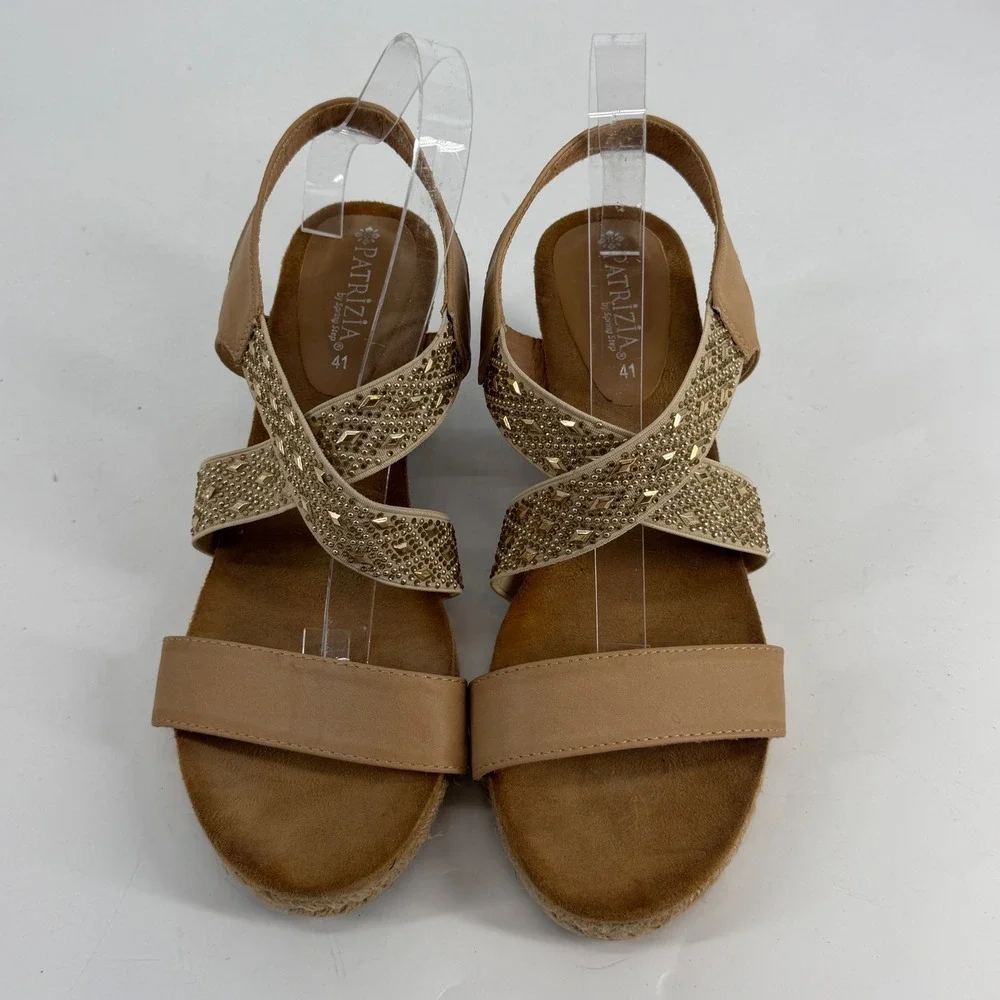 Patrizia by Spring Step Luminate Beige Wedge Sandals‎ Rhinestone Accents Size 41